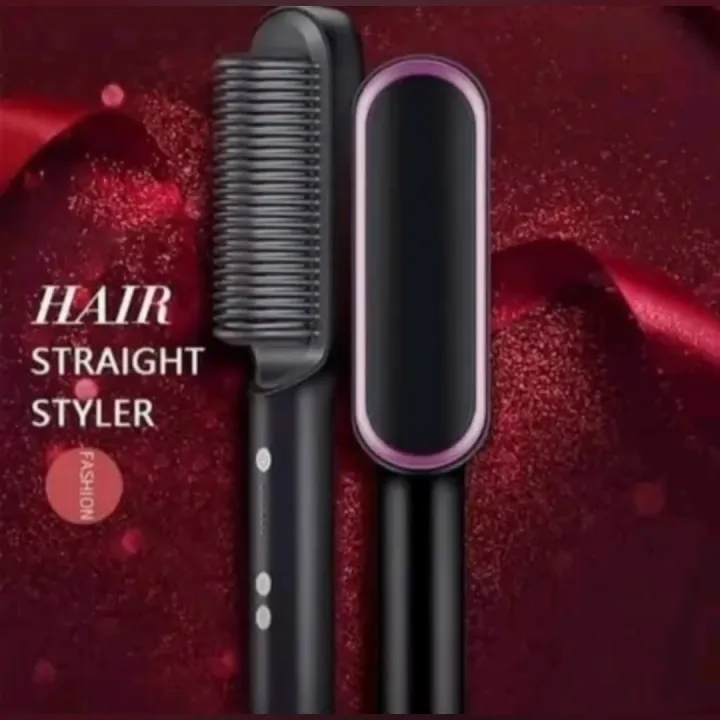 2 in 1 Electric Hair Straightener Curler Heating Styling Comb Straightening Brush – Multicolors 909